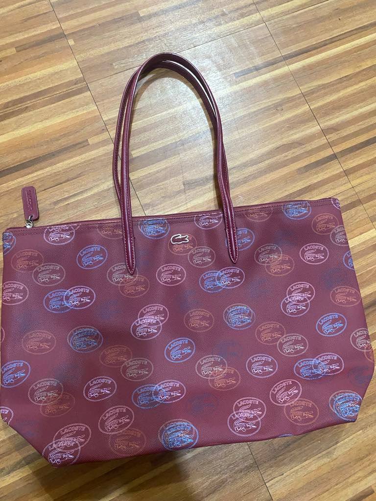 ORIG Preloved Lacoste L.12.12 Concept Large All Over Print Shopping Red Tote Bag