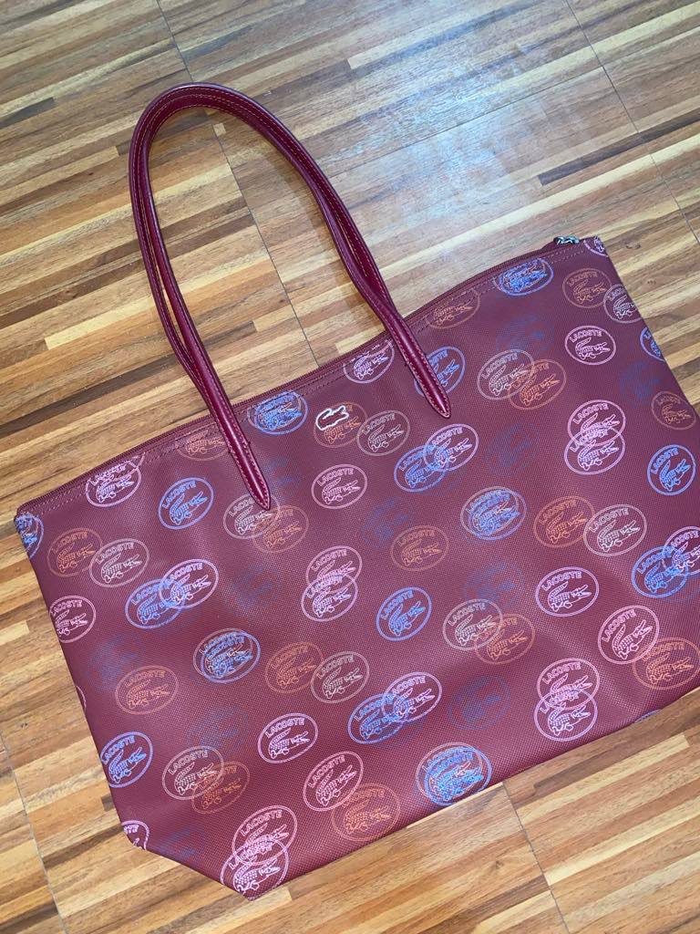 ORIG Preloved Lacoste L.12.12 Concept Large All Over Print Shopping Red Tote Bag