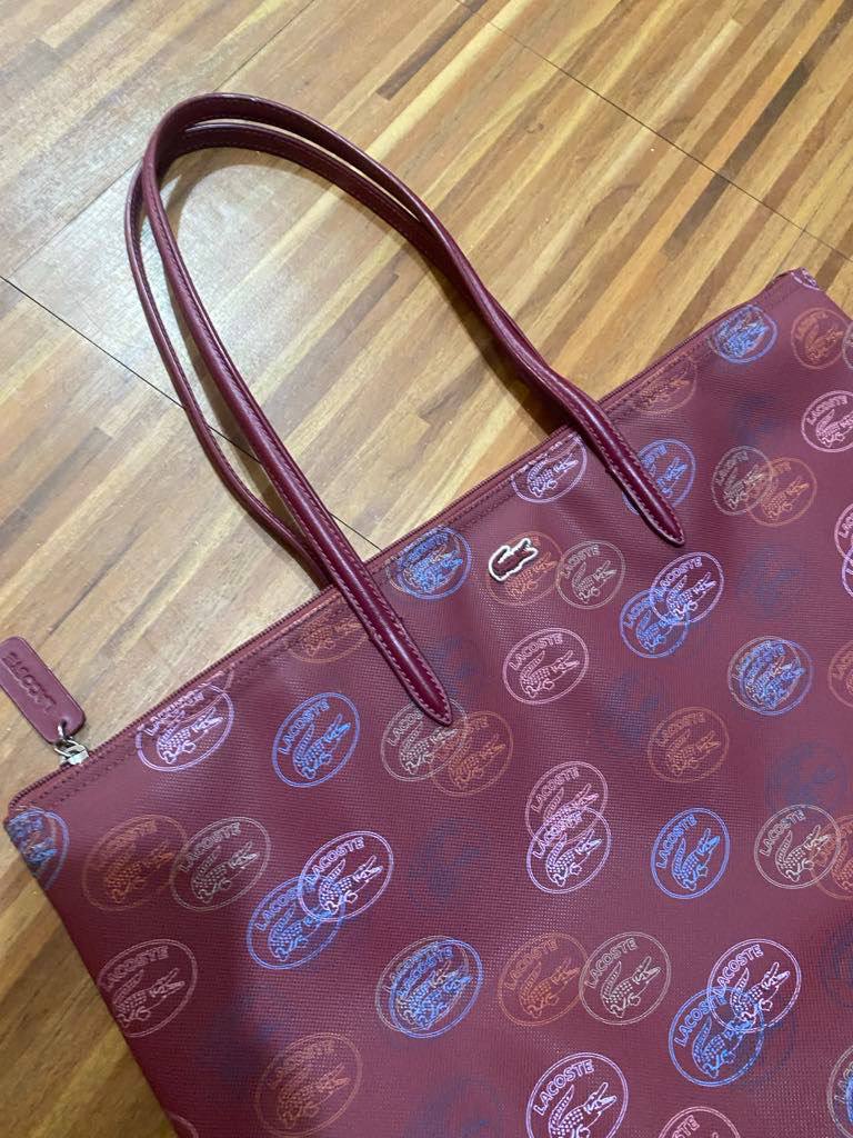 ORIG Preloved Lacoste L.12.12 Concept Large All Over Print Shopping Red Tote Bag