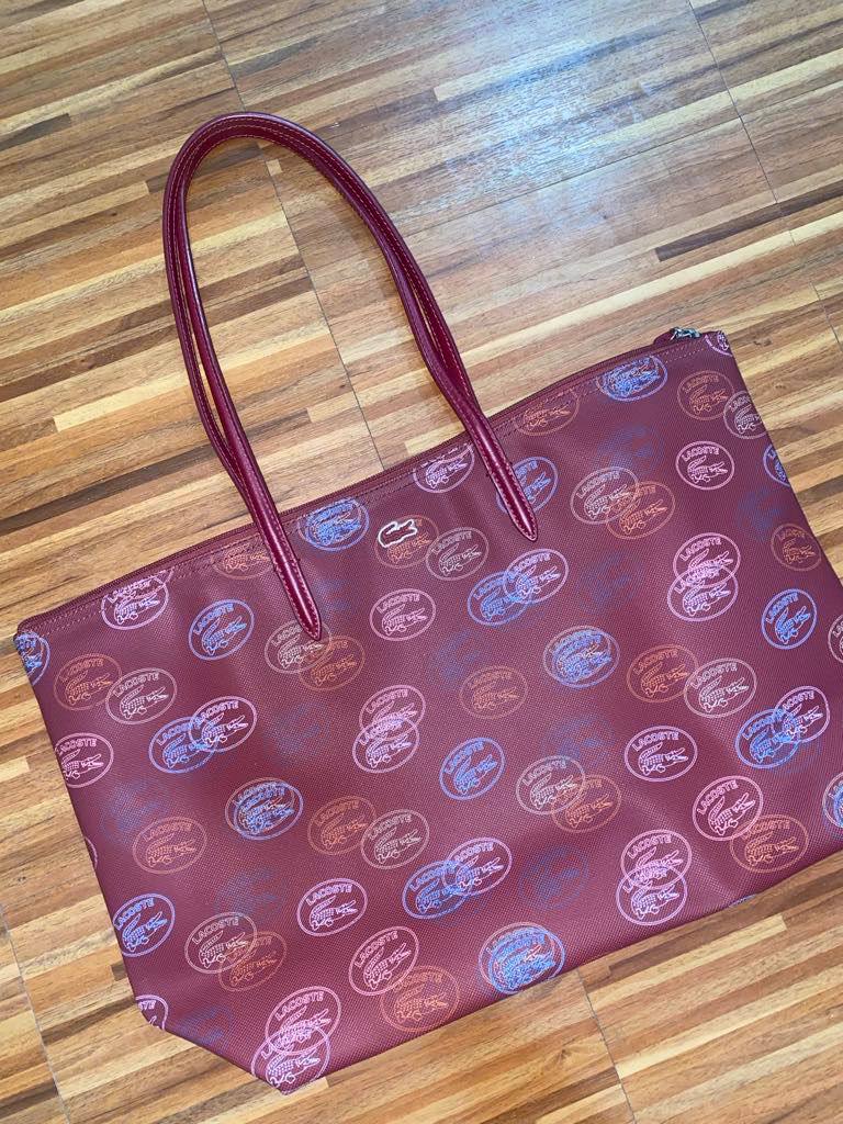 ORIG Preloved Lacoste L.12.12 Concept Large All Over Print Shopping Red Tote Bag
