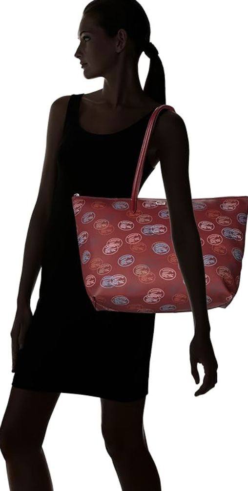 ORIG Preloved Lacoste L.12.12 Concept Large All Over Print Shopping Red Tote Bag
