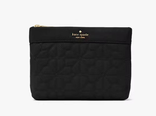 ORIG & IMPORTED KS Spade Flower Quilted Cosmetic Pouch Black