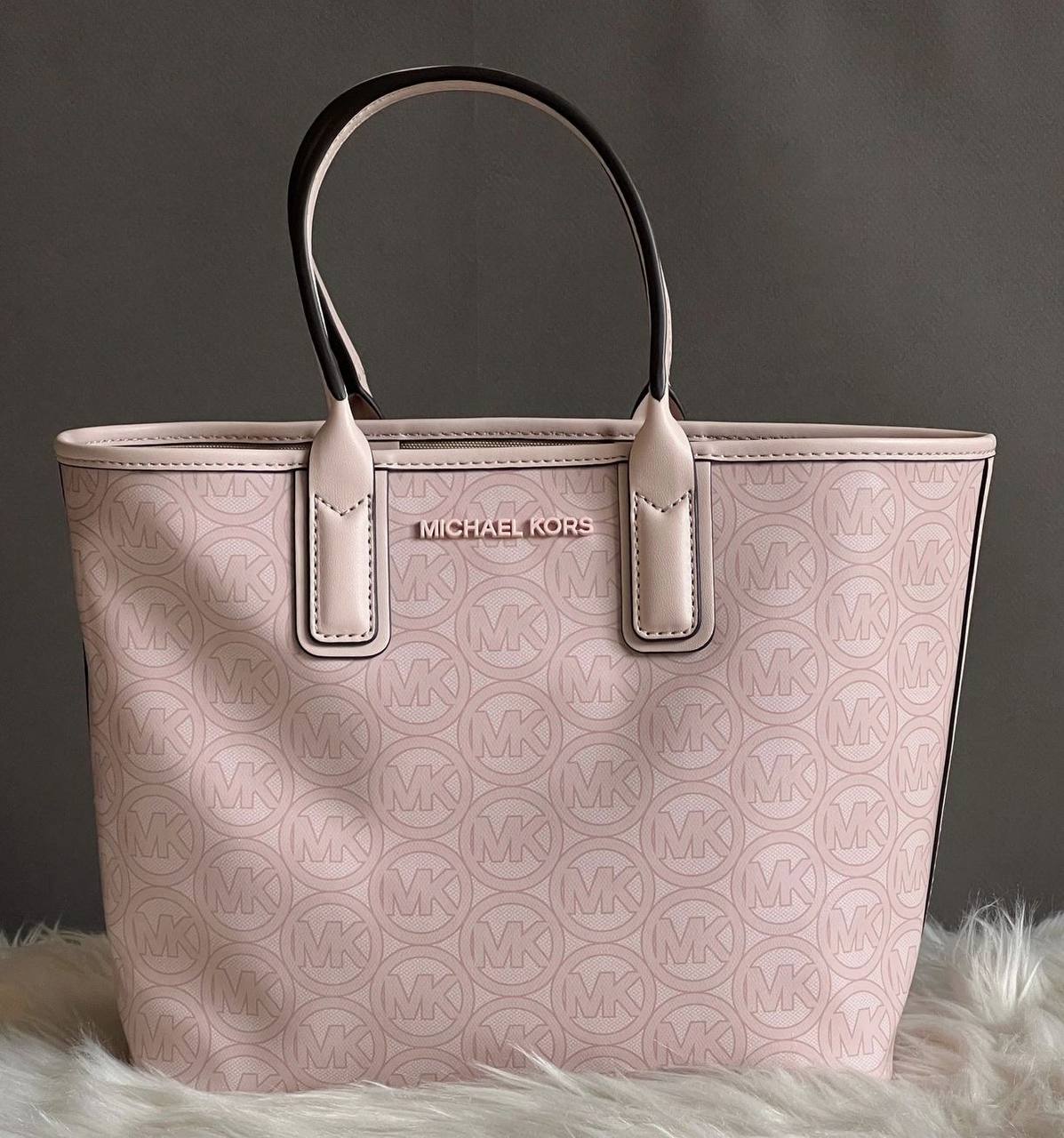 ORIG & IMPORTED MICHAEL KORS MK Jodie Small Logo Jacquard Tote Bag Pink