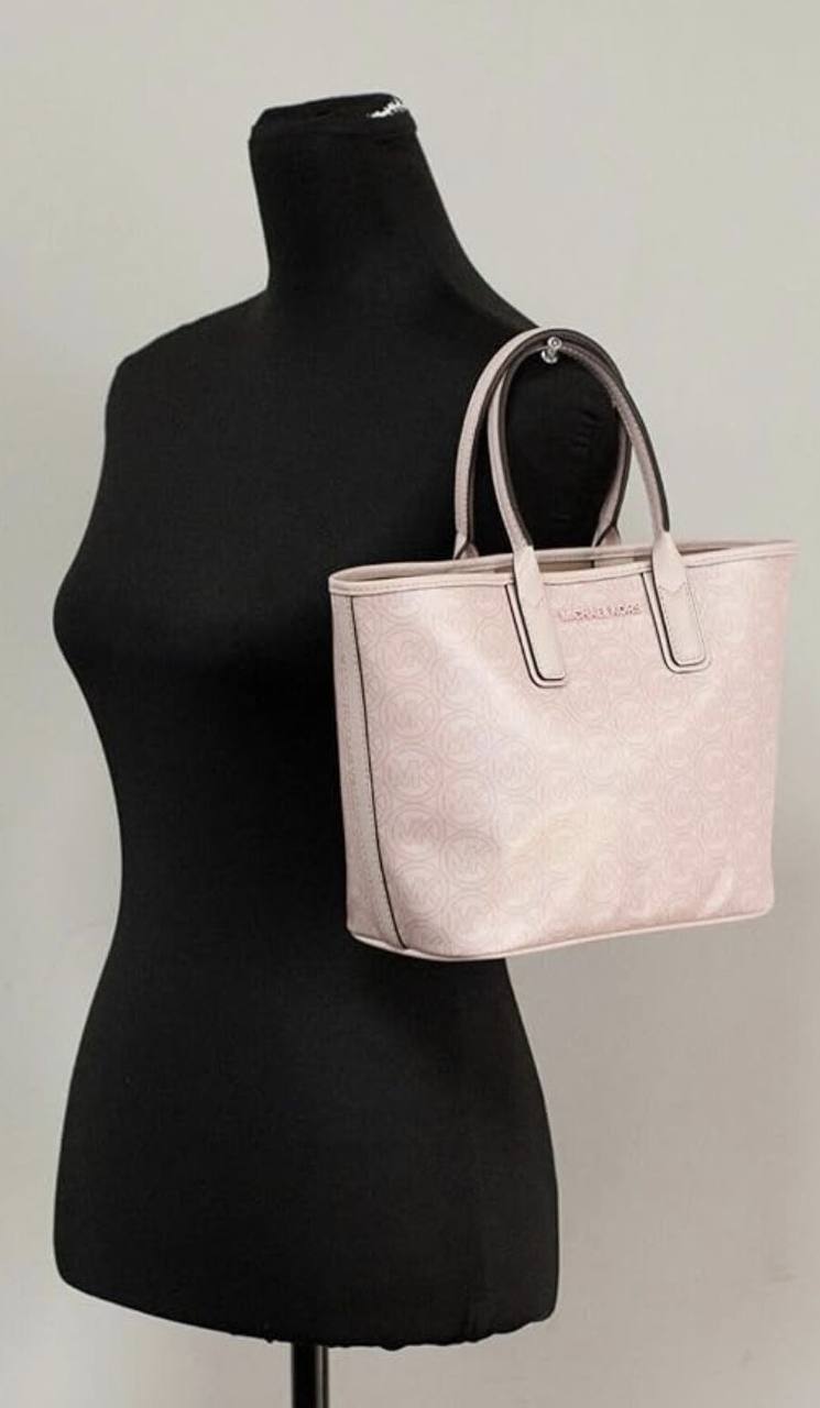 ORIG & IMPORTED MICHAEL KORS MK Jodie Small Logo Jacquard Tote Bag Pink