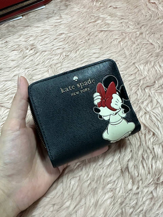 ORIG Preloved Kate Spade KS Minnie Mouse Zip Around Black Small Wallet