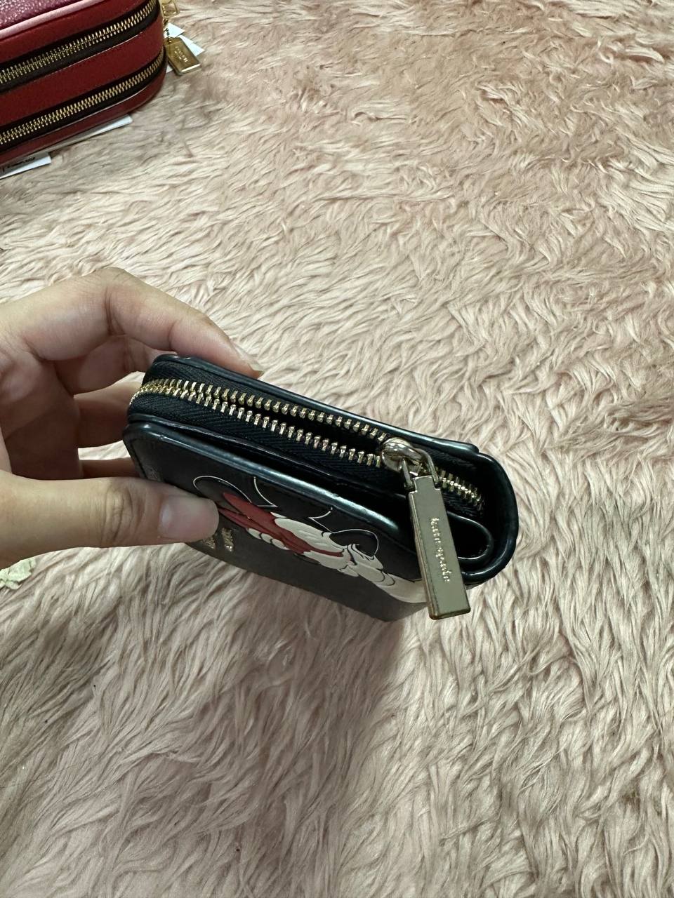 ORIG Preloved Kate Spade KS Minnie Mouse Zip Around Black Small Wallet