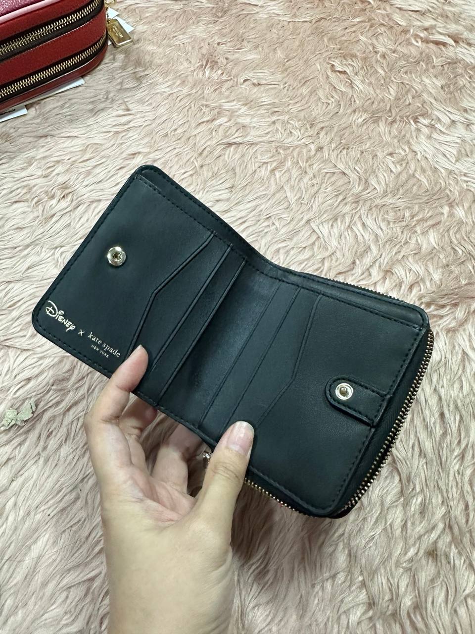 ORIG Preloved Kate Spade KS Minnie Mouse Zip Around Black Small Wallet