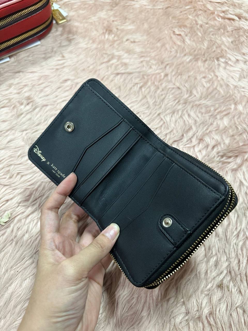ORIG Preloved Kate Spade KS Minnie Mouse Zip Around Black Small Wallet