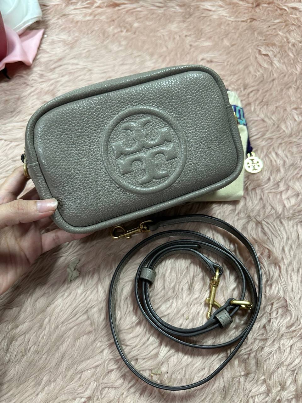 ORIG Preloved Tory Burch Perry Bombe Mini Bag Gray