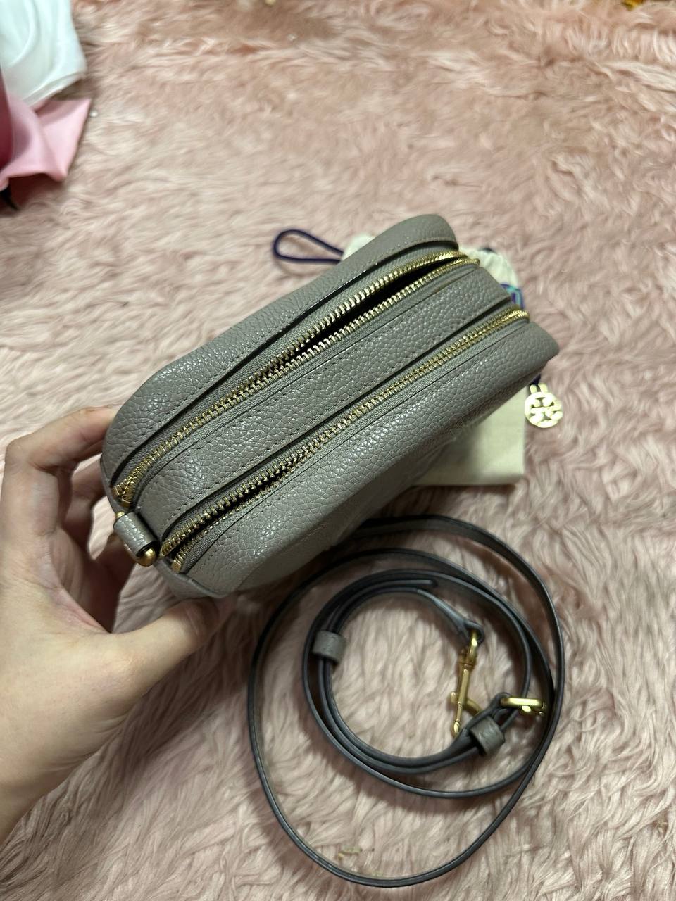 ORIG Preloved Tory Burch Perry Bombe Mini Bag Gray
