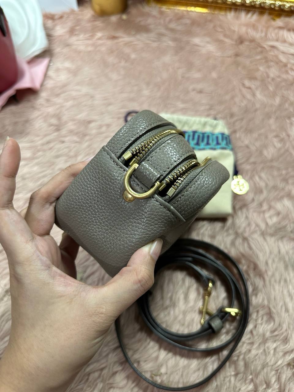 ORIG Preloved Tory Burch Perry Bombe Mini Bag Gray