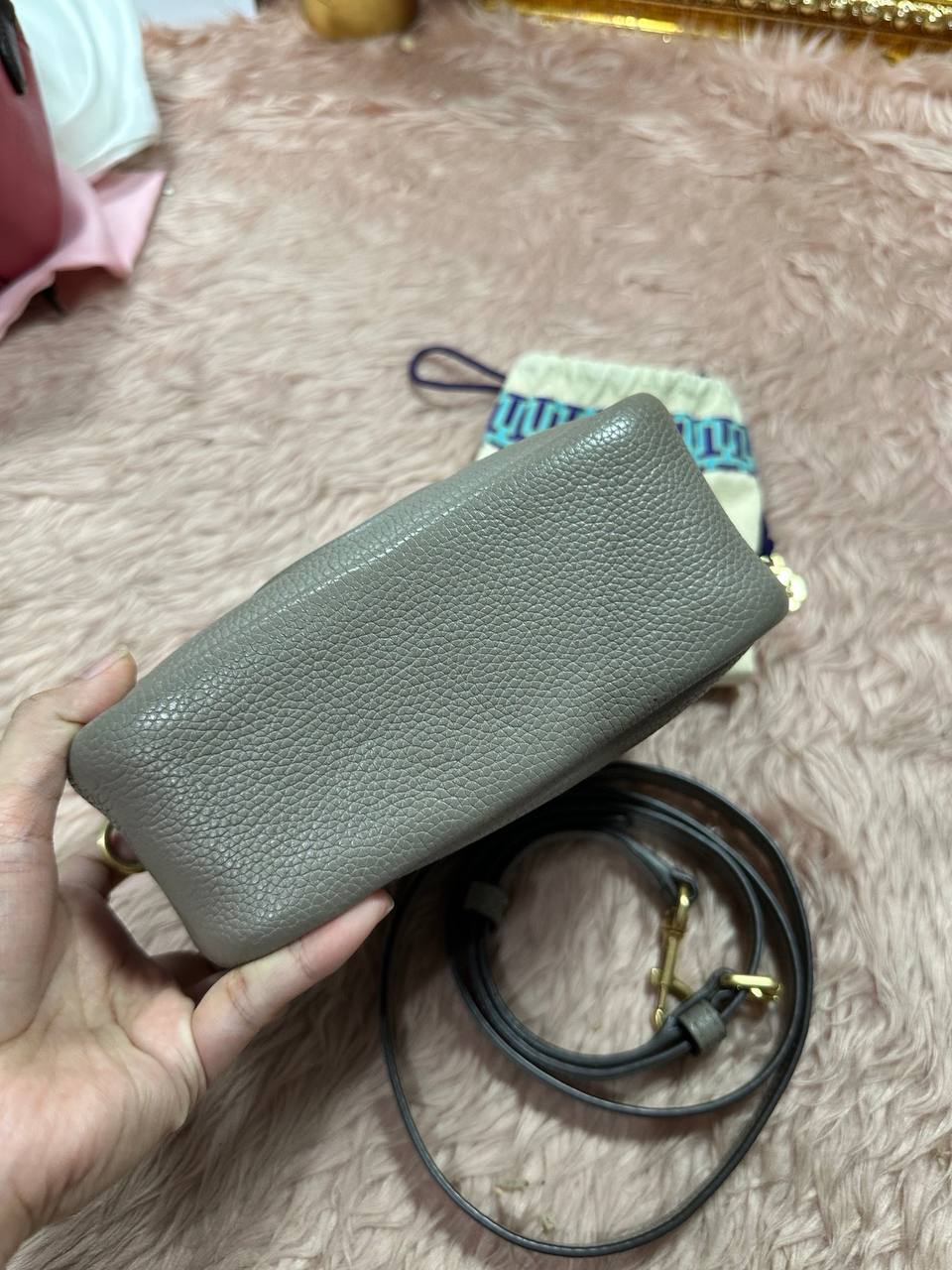 ORIG Preloved Tory Burch Perry Bombe Mini Bag Gray