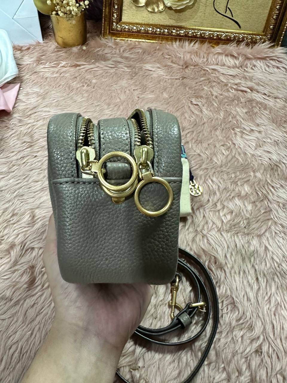ORIG Preloved Tory Burch Perry Bombe Mini Bag Gray