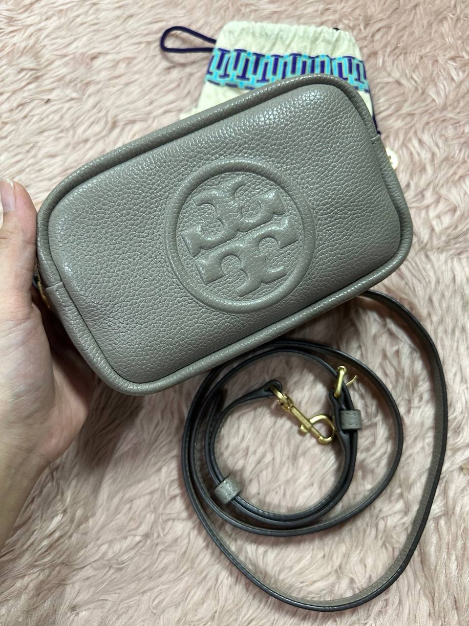 ORIG Preloved Tory Burch Perry Bombe Mini Bag Gray