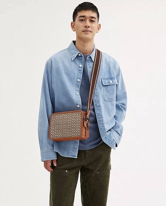 ORIG COACH RETAIL CHARTER CROSSBODY 24 IN MICRO SIGNATURE JACQUARD BROWN