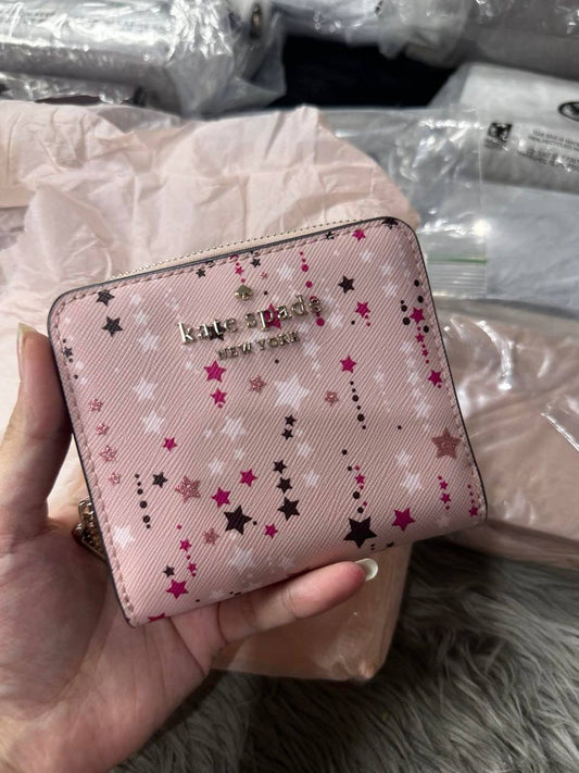ORIG & IMPORTED Kate Spade KS Glitter Twinkle Stars Small Zip Around Wallet in Pink
