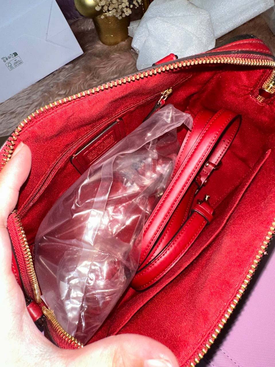 ORIG Preloved Coach Rowan Satchel In Signature Canvas Brown/Red Bag