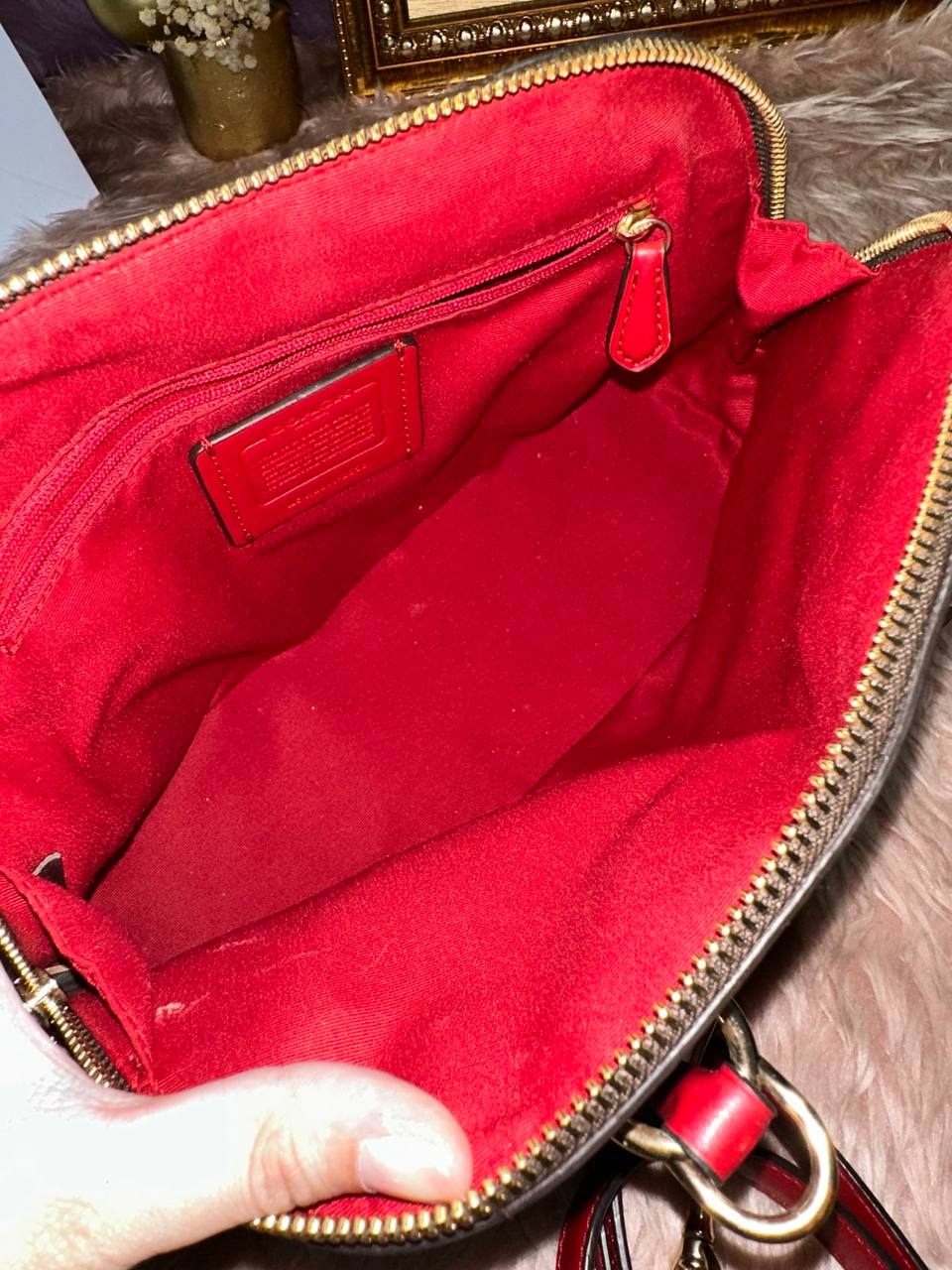 ORIG Preloved Coach Katy Satchel Signature Brown Red Bag