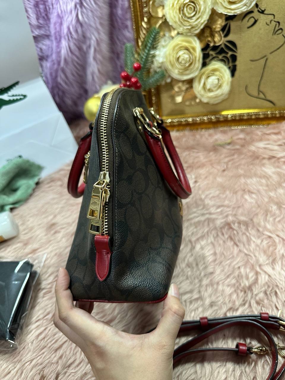ORIG Preloved Coach Katy Satchel Signature Brown Red Bag