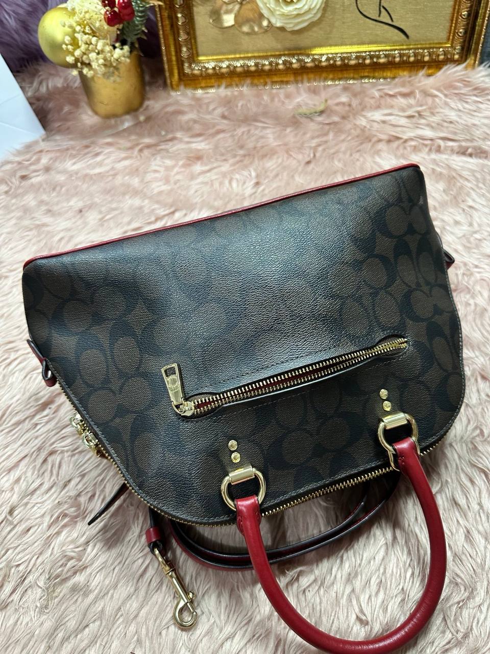 ORIG Preloved Coach Katy Satchel Signature Brown Red Bag