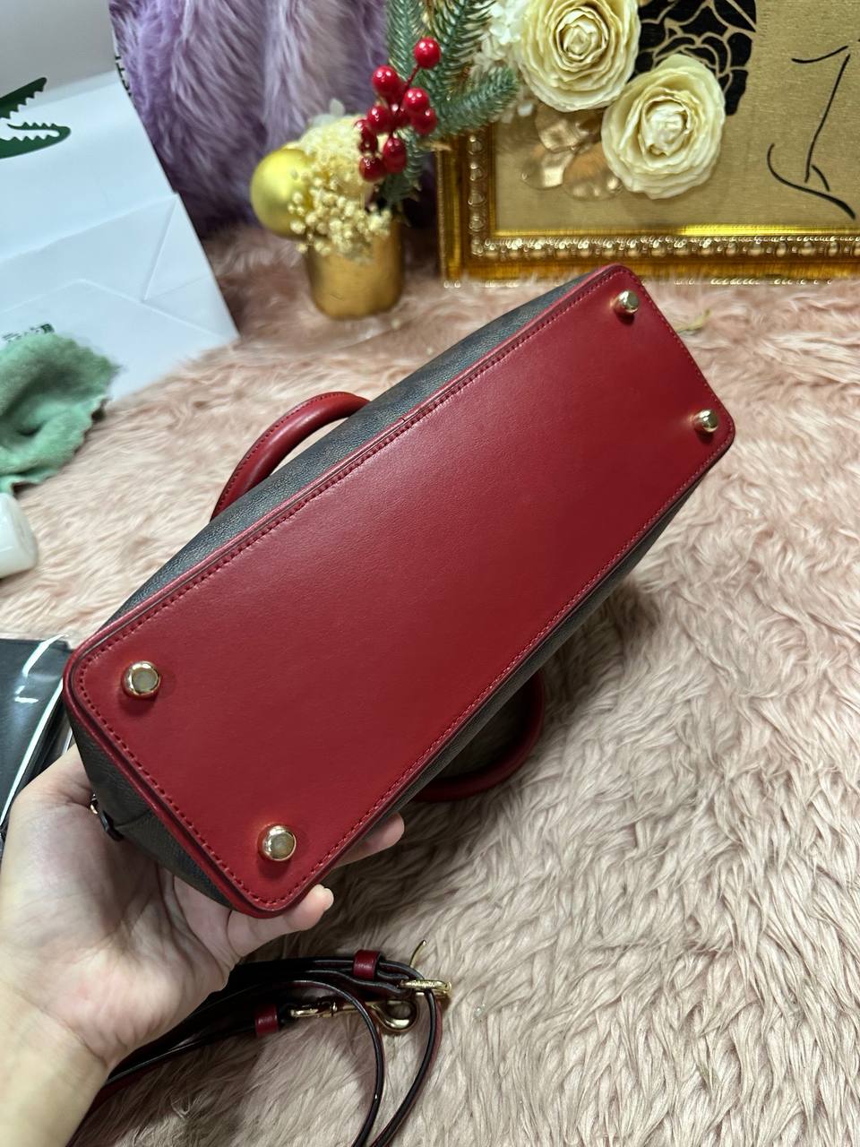 ORIG Preloved Coach Katy Satchel Signature Brown Red Bag