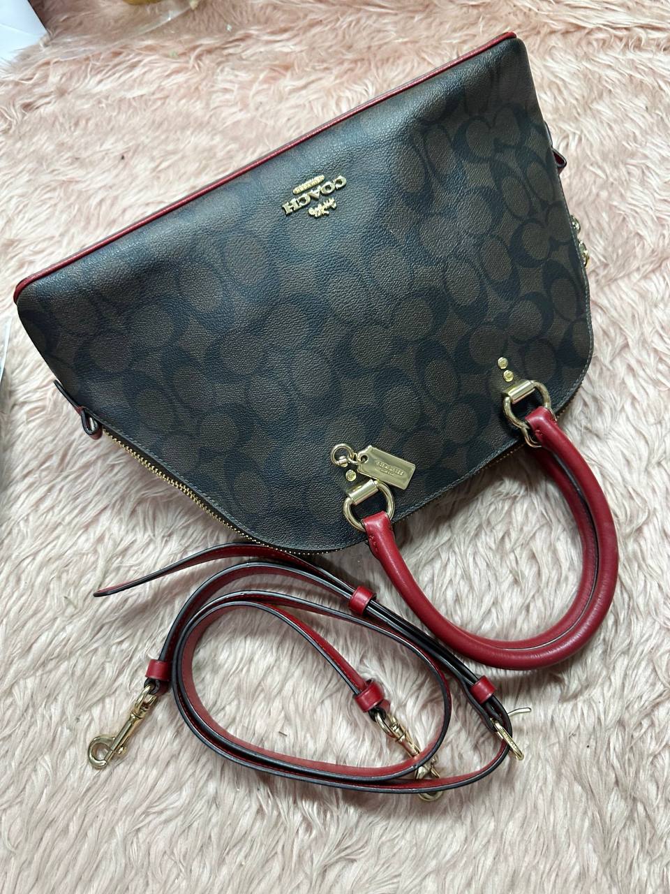 ORIG Preloved Coach Katy Satchel Signature Brown Red Bag