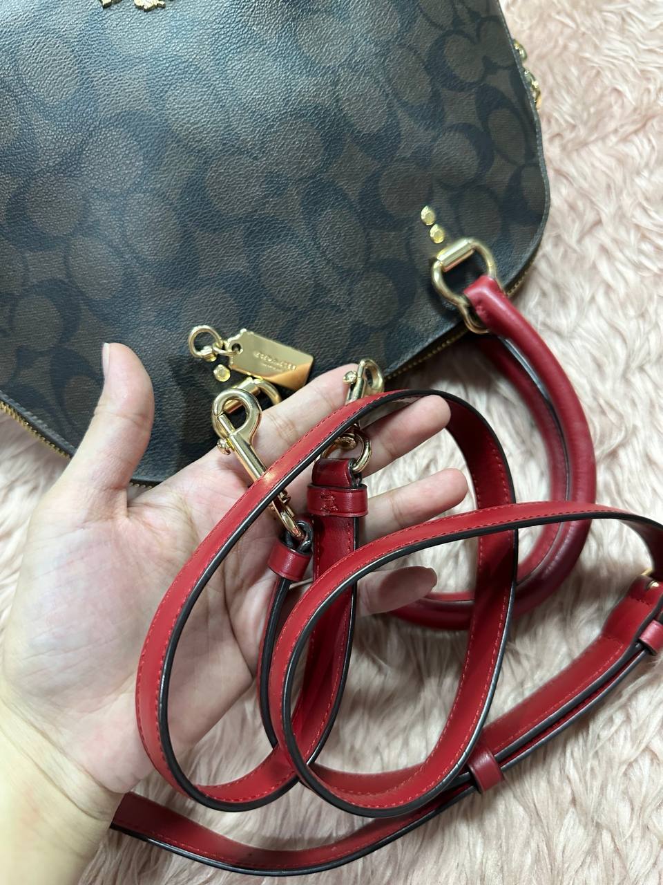ORIG Preloved Coach Katy Satchel Signature Brown Red Bag