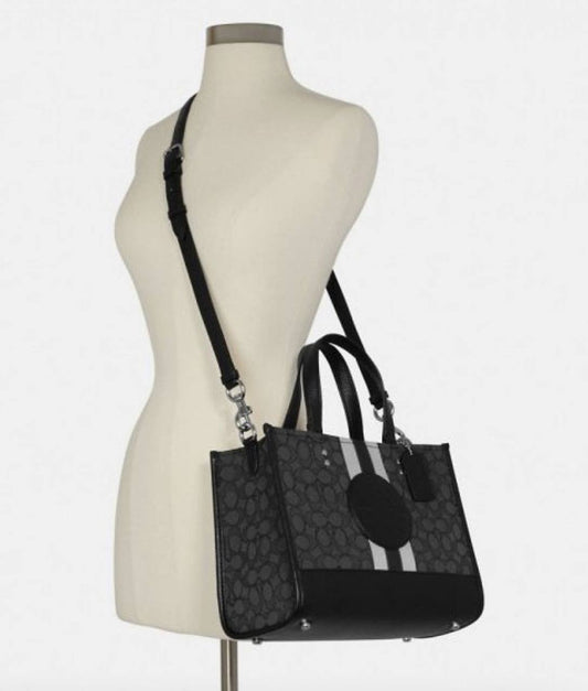 ORIG Preloved Coach Dempsey Carryall Black Bag In Signature Jacquard
