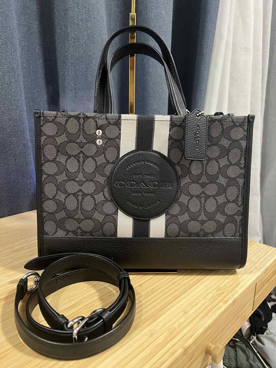 ORIG Preloved Coach Dempsey Carryall Black Bag In Signature Jacquard