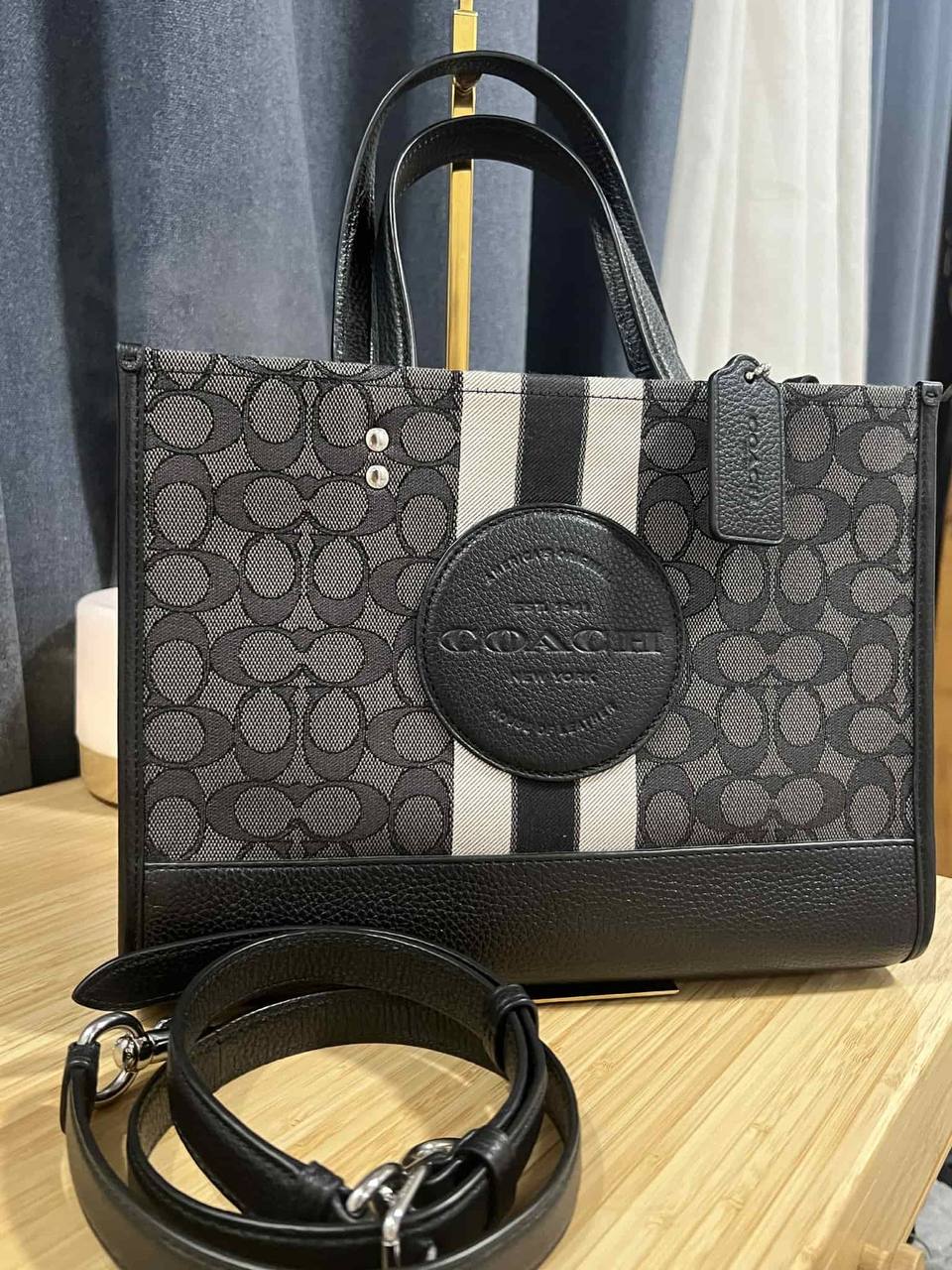ORIG Preloved Coach Dempsey Carryall Black Bag In Signature Jacquard
