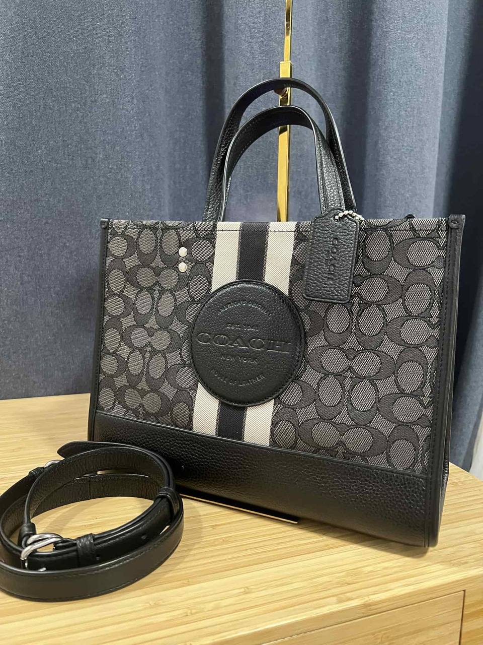 ORIG Preloved Coach Dempsey Carryall Black Bag In Signature Jacquard