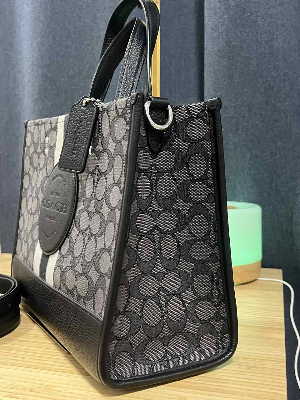 ORIG Preloved Coach Dempsey Carryall Black Bag In Signature Jacquard