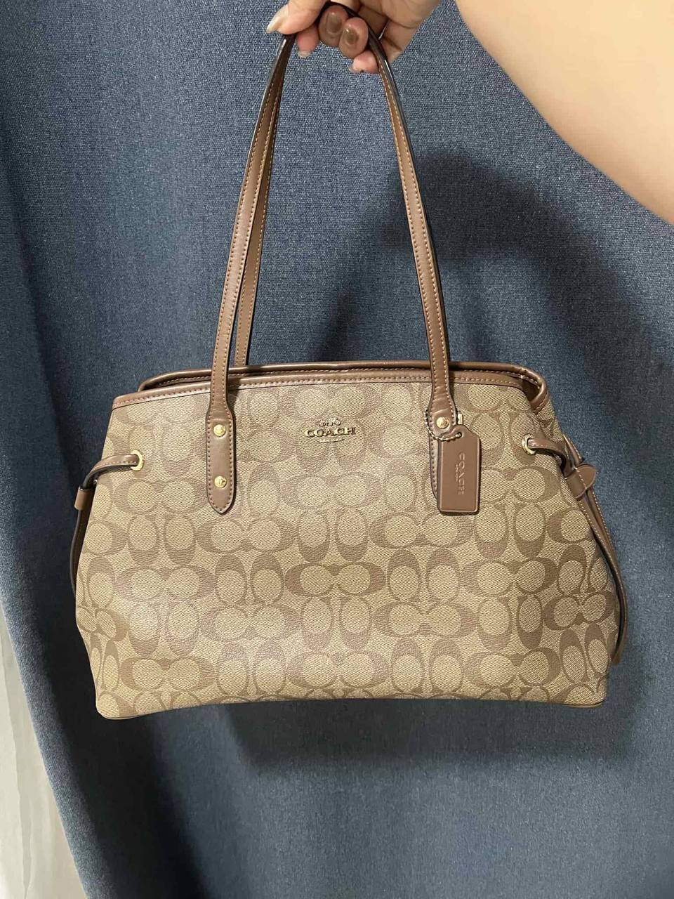 ORIG Preloved Coach Drawstring Carryall Large Tote Satchel Bag Khaki Brown