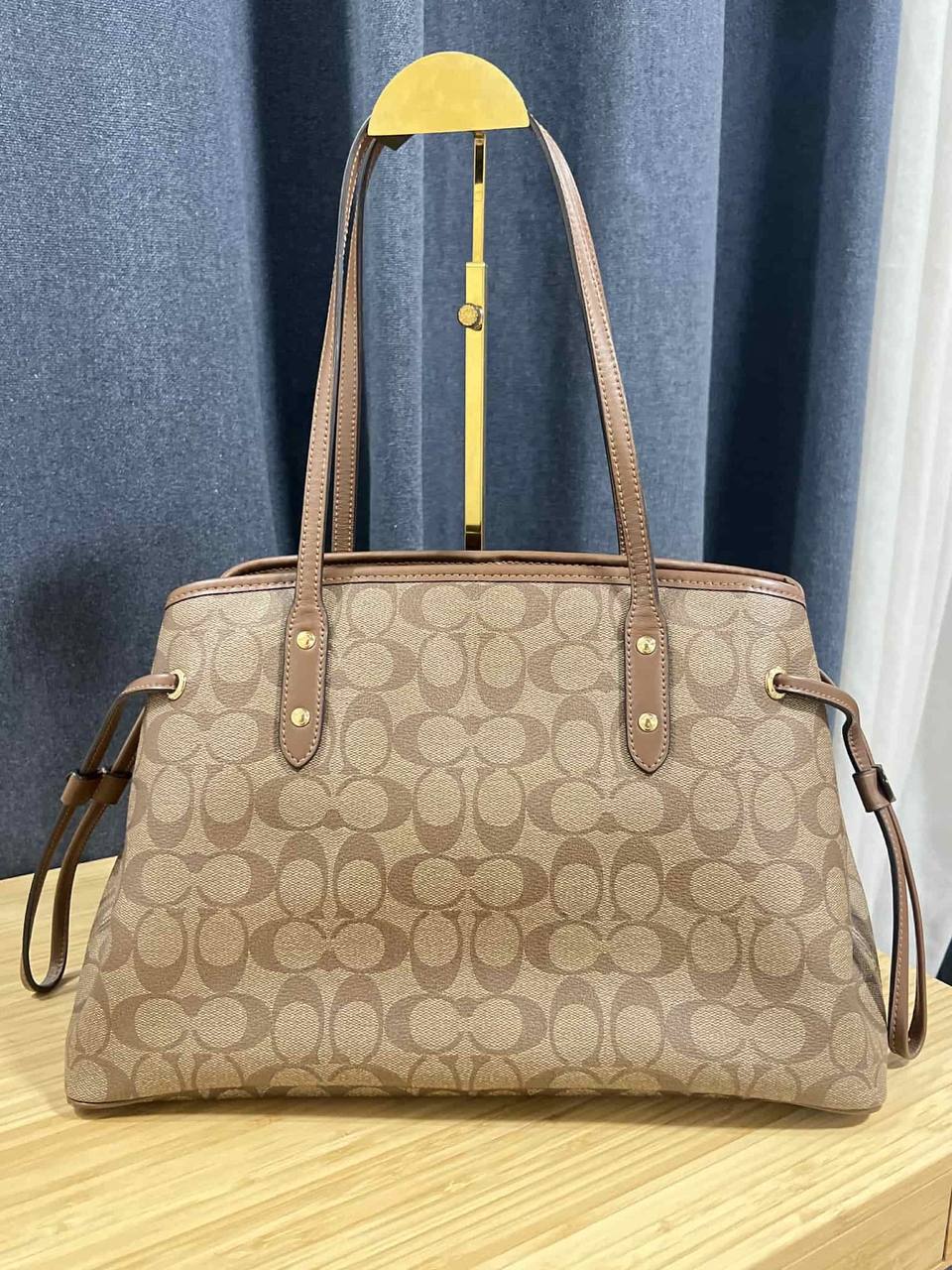 ORIG Preloved Coach Drawstring Carryall Large Tote Satchel Bag Khaki Brown