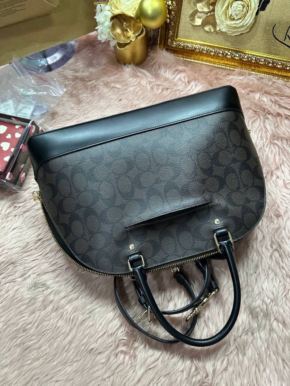 ORIG Preloved Coach Large Sierra Satchel Black Signature Brown Black