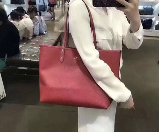 ORIG Preloved Coach Large City Zip Top Tote Bag Red