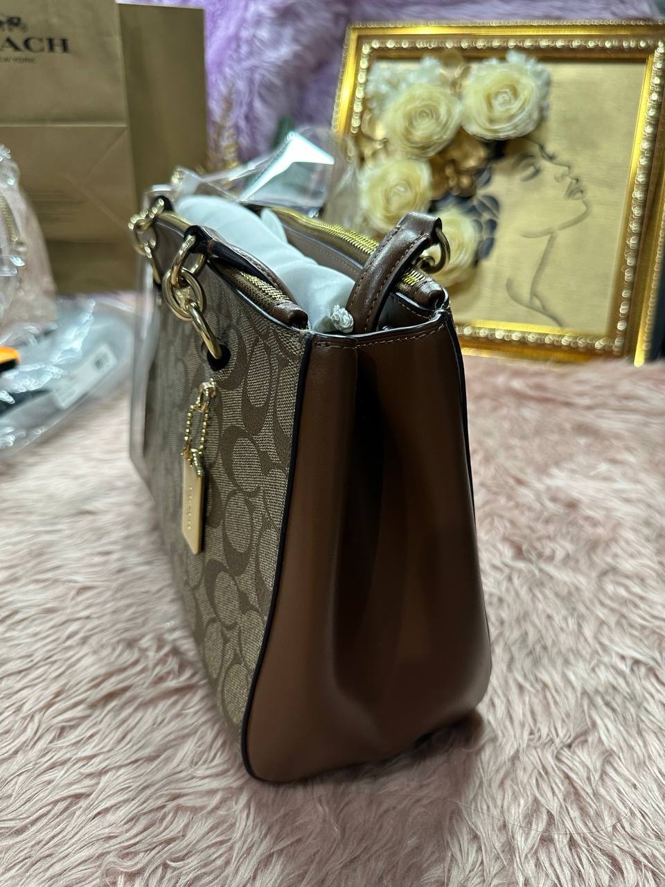 ORIG Preloved Coach Etta Carryall Large Khaki Brown Bag