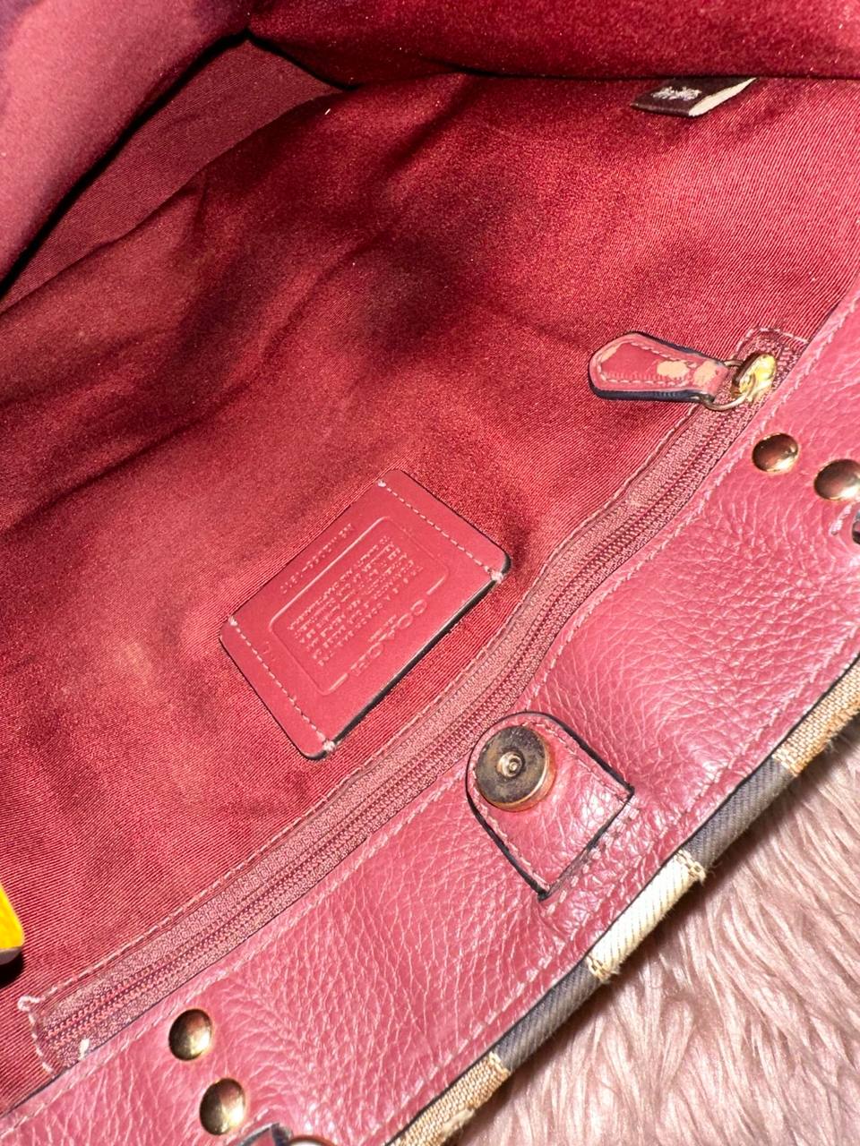 ORIG Preloved Coach Dempsey Tote Bag In Signature Jacquard Brown/Orange