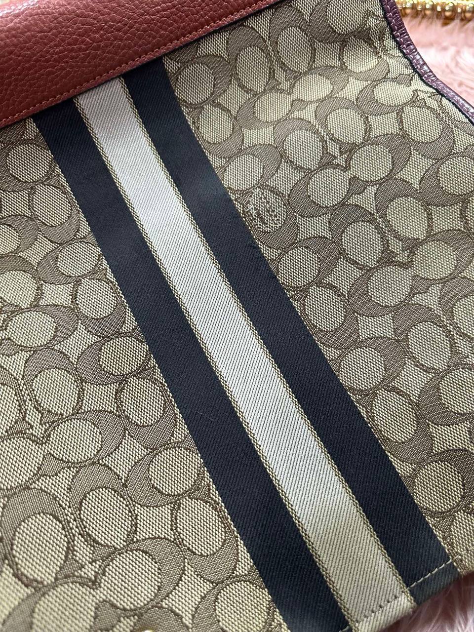 ORIG Preloved Coach Dempsey Tote Bag In Signature Jacquard Brown/Orange