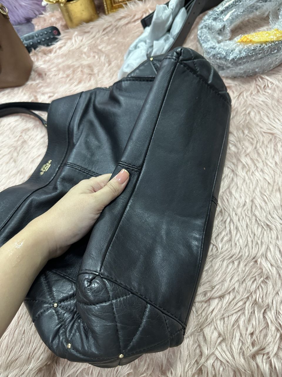 ORIG Preloved Coach Lexi Limited Edition Black Leather Quilted Stud Shoulder Bag