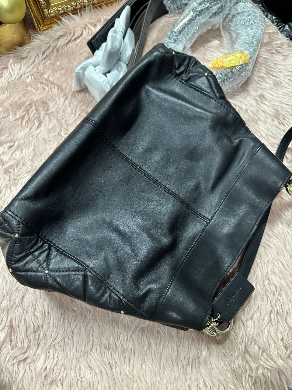 ORIG Preloved Coach Lexi Limited Edition Black Leather Quilted Stud Shoulder Bag