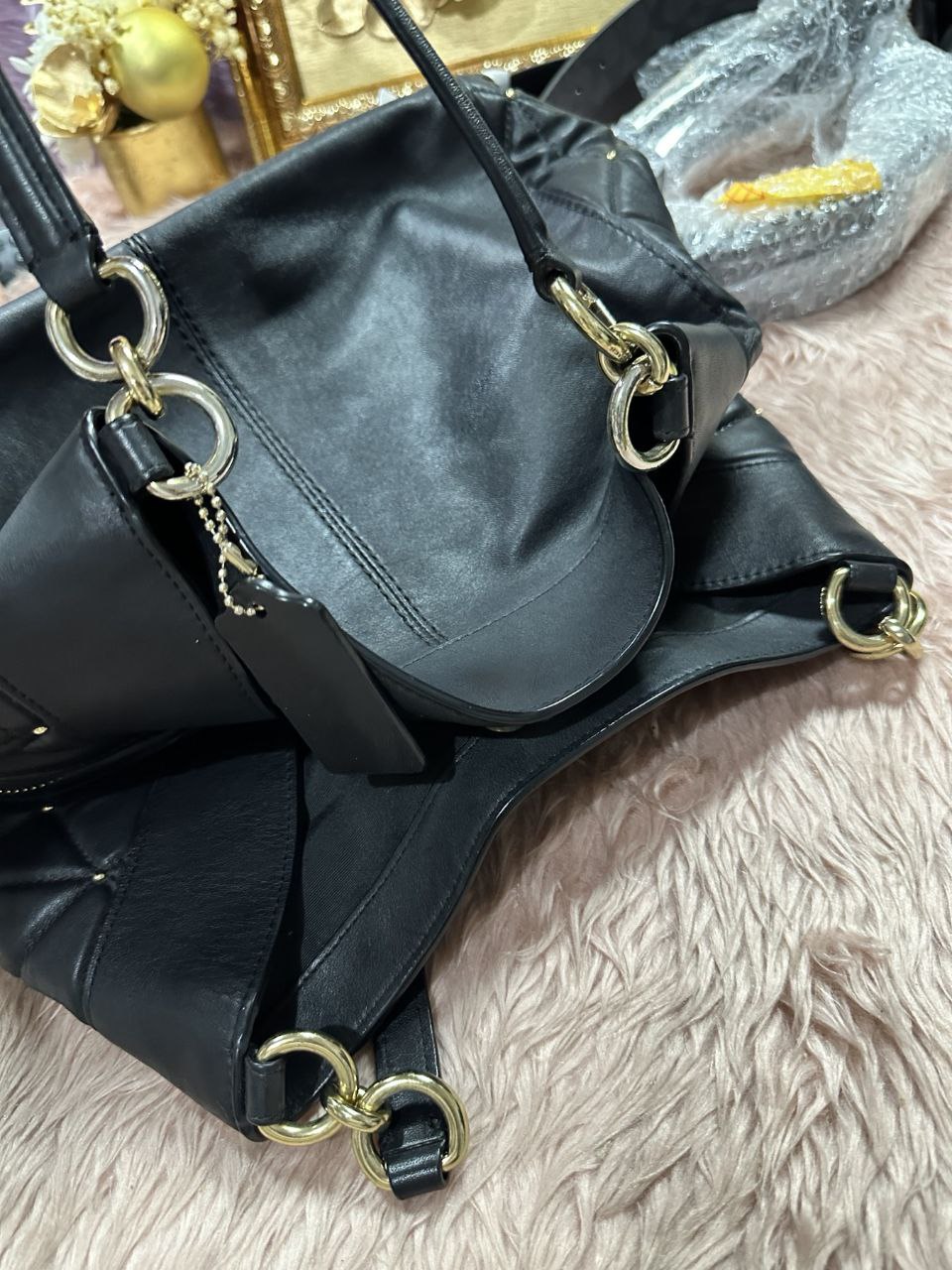 ORIG Preloved Coach Lexi Limited Edition Black Leather Quilted Stud Shoulder Bag