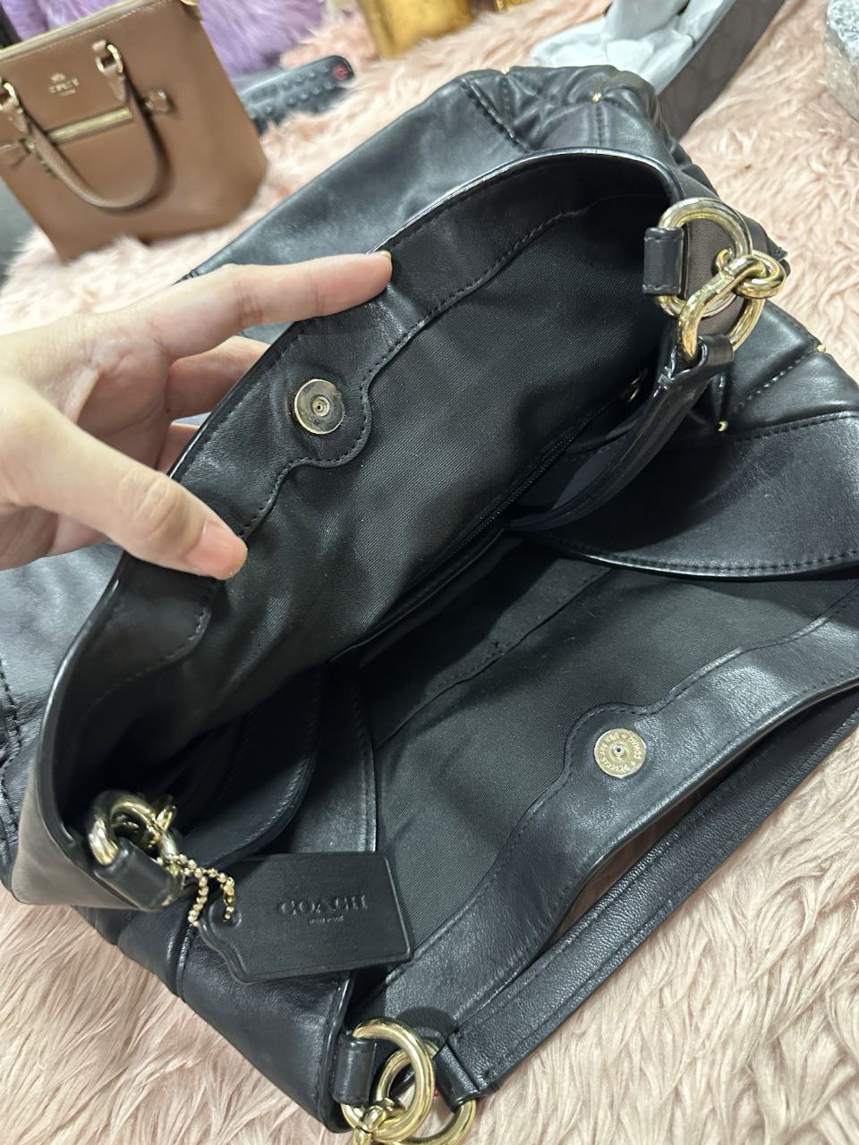 ORIG Preloved Coach Lexi Limited Edition Black Leather Quilted Stud Shoulder Bag