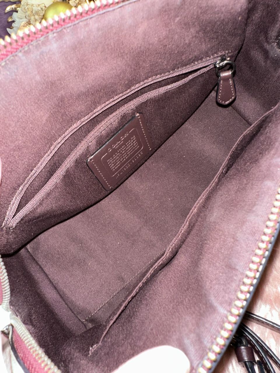 ORIG Preloved Coach Rowan Satchel Bag In Blocked Signature Canvas Pink Purple