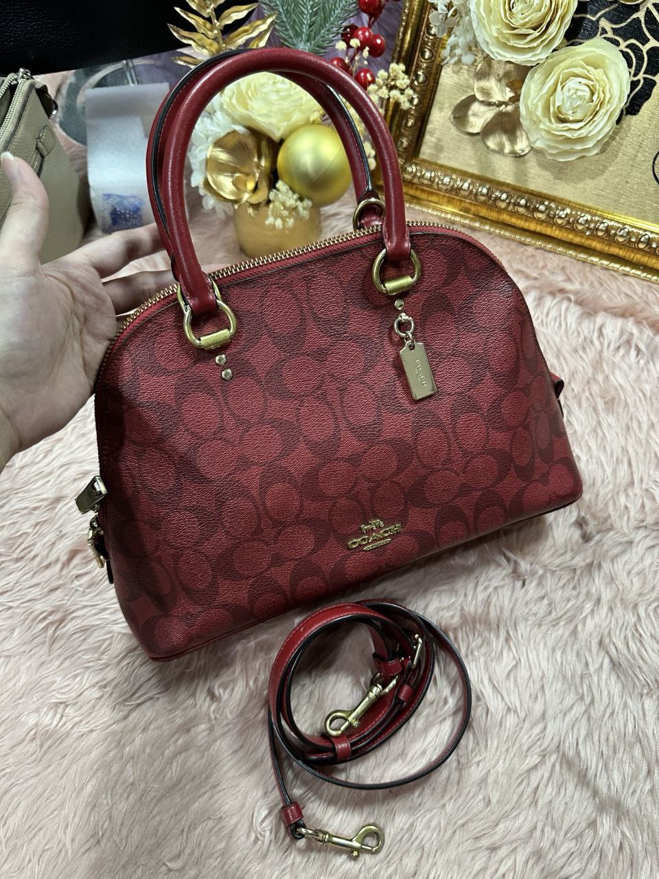 ORIG Preloved Coach Katy Satchel In Signature Canvas Red Bag
