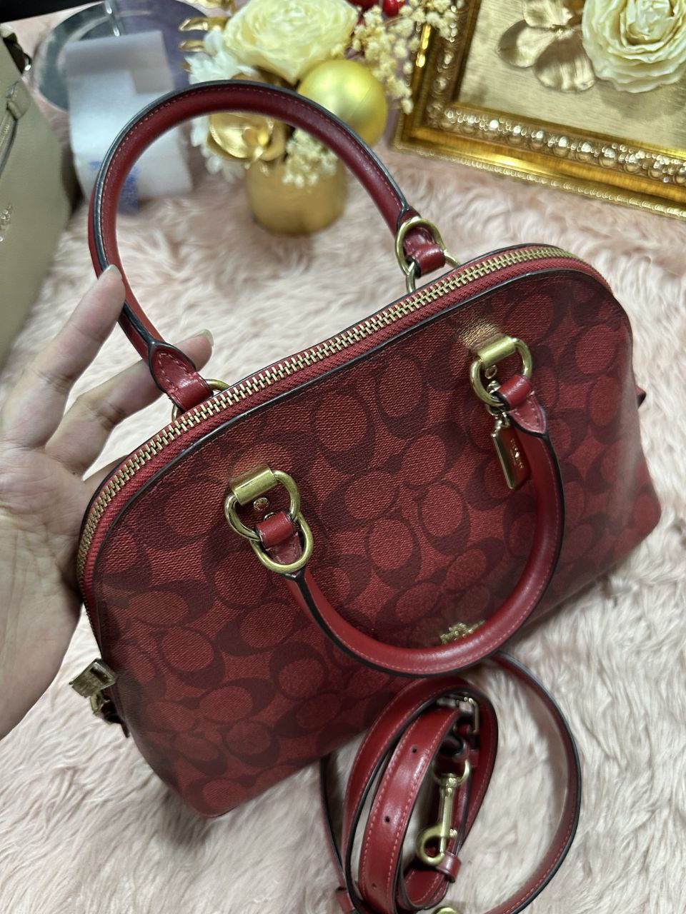 ORIG Preloved Coach Katy Satchel In Signature Canvas Red Bag