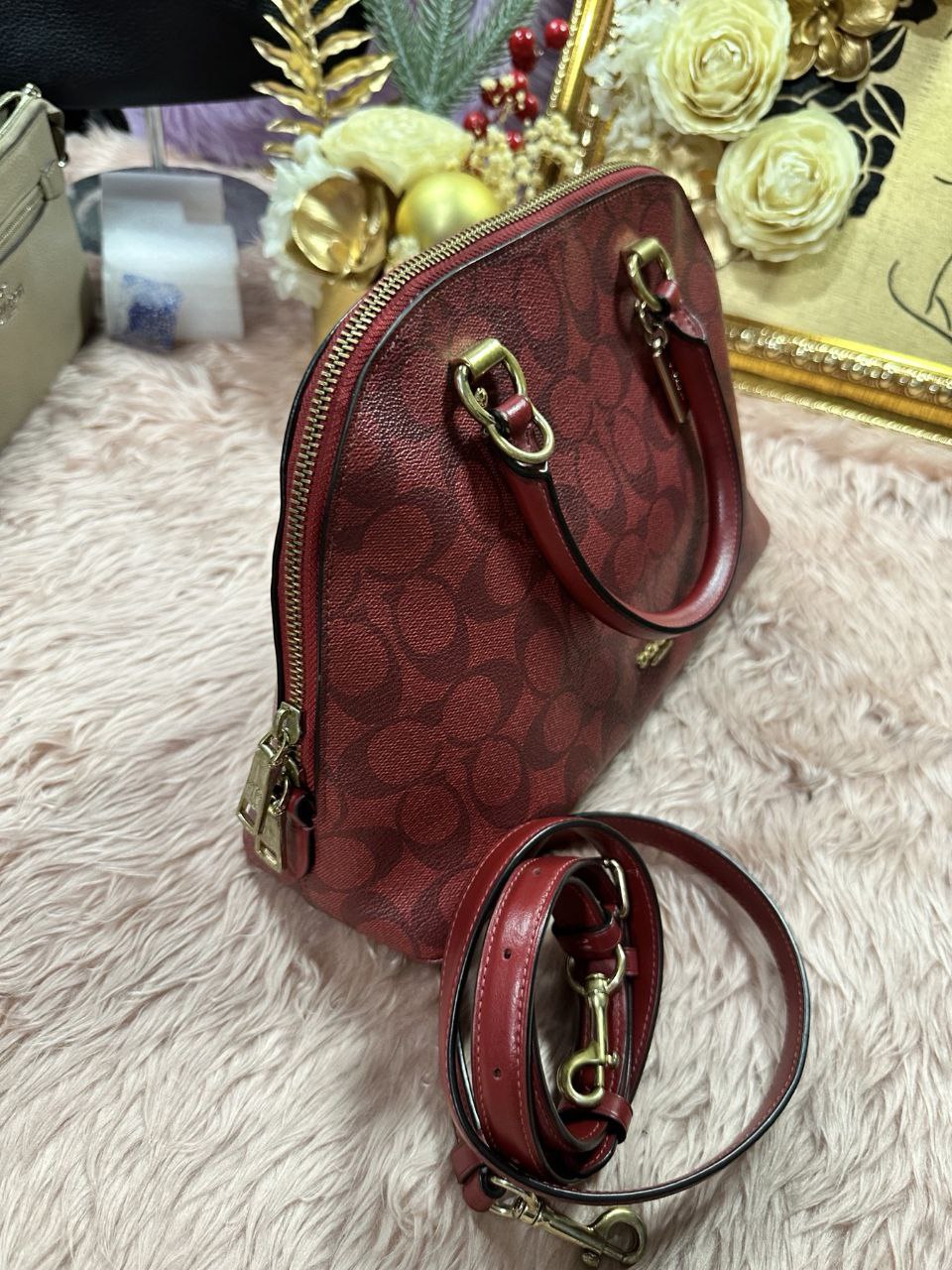 ORIG Preloved Coach Katy Satchel In Signature Canvas Red Bag