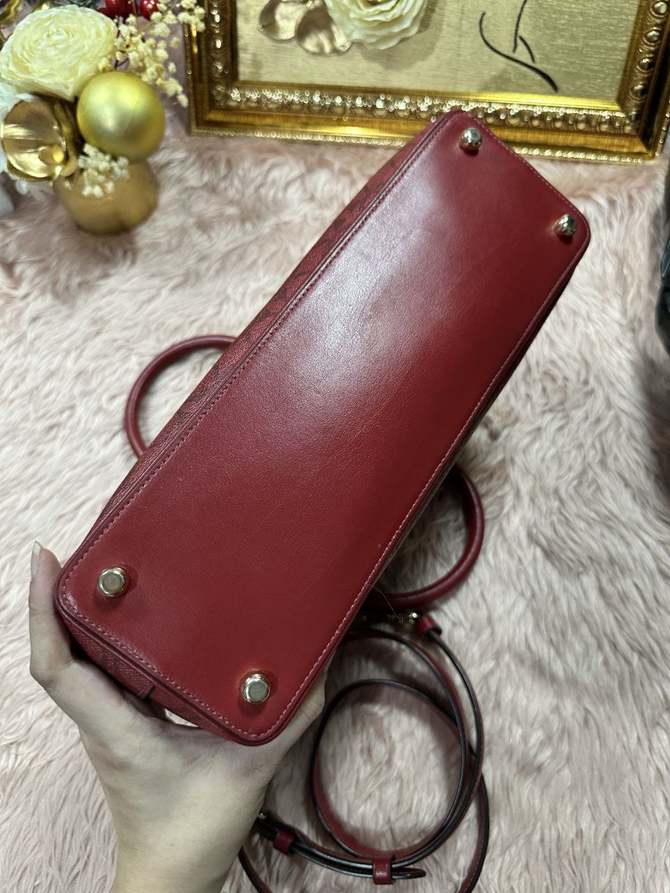 ORIG Preloved Coach Katy Satchel In Signature Canvas Red Bag