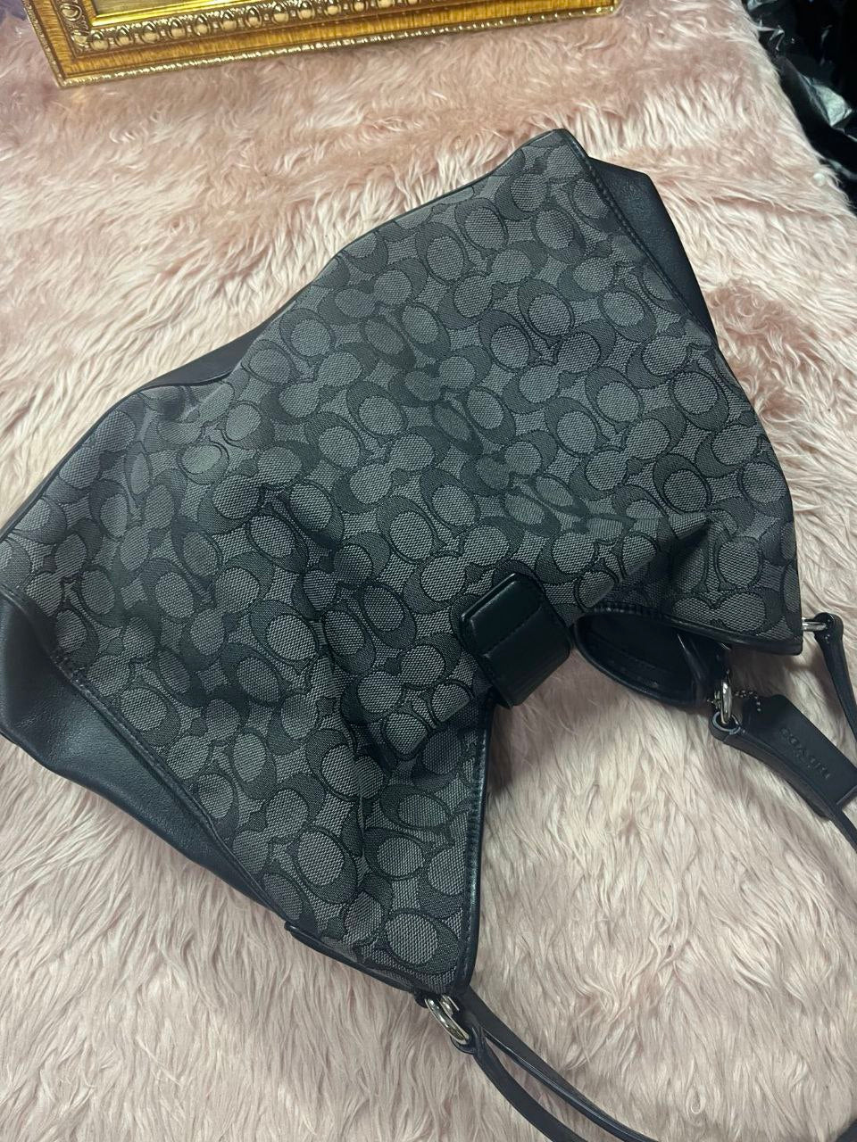 ORIG Preloved Coach Carlyle Shoulder Hobo Bag Black Jacquard
