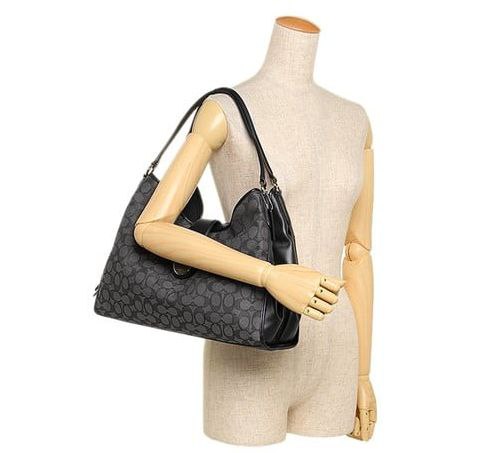 ORIG Preloved Coach Carlyle Shoulder Hobo Bag Black Jacquard
